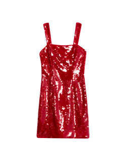 Sequin Square Neck Mini Shift Dress