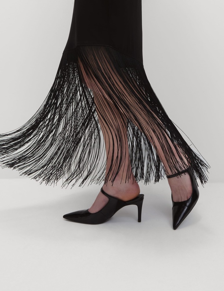 Fringe Detail Asymmetric Midaxi Slip Skirt