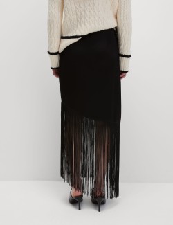 Fringe Detail Asymmetric Midaxi Slip Skirt