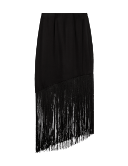 Fringe Detail Asymmetric Midaxi Slip Skirt