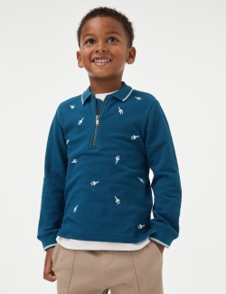 Cotton Rich Embroidered Rocket Polo Shirt (1-8 Yrs)