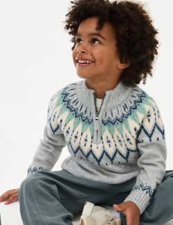 Fair Isle Knitted Half Zip Jumper (2-8 Yrs)