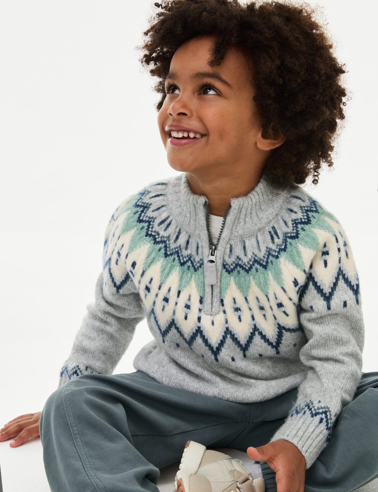 Fair Isle Knitted Half Zip Jumper (2-8 Yrs)