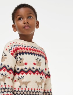 Festive Reindeer Fair Isle Knitted Jumper (2-8 Yrs)