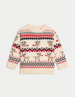 Festive Reindeer Fair Isle Knitted Jumper (2-8 Yrs)