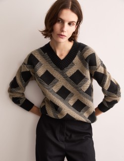 Pure Merino Wool Textured V-Neck Jumper