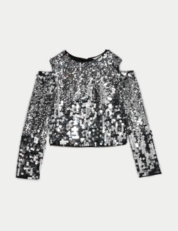 Sequin Cold Shoulder Top (6-16 Yrs)