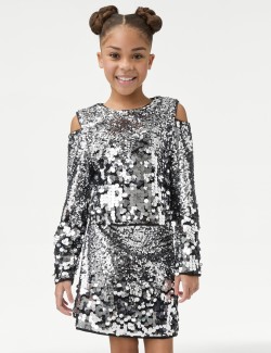 Sequin Cold Shoulder Top (6-16 Yrs)