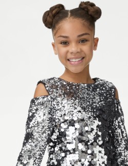 Sequin Cold Shoulder Top (6-16 Yrs)