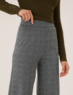 Jersey Checked Wide Leg Trousers