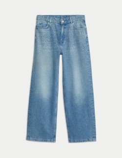 Wide Leg Pure Cotton Diamanté Jeans (6-16 Yrs)