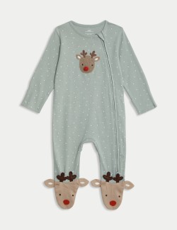 Pure Cotton Reindeer Sleepsuit (7lbs-12 Mths)