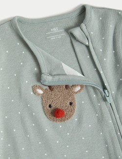 Pure Cotton Reindeer Sleepsuit (7lbs-12 Mths)