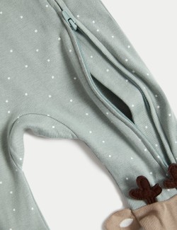 Pure Cotton Reindeer Sleepsuit (7lbs-12 Mths)