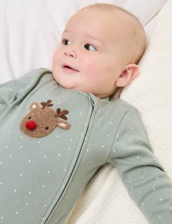 Pure Cotton Reindeer Sleepsuit (7lbs-12 Mths)