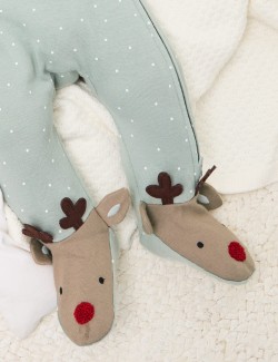 Pure Cotton Reindeer Sleepsuit (7lbs-12 Mths)