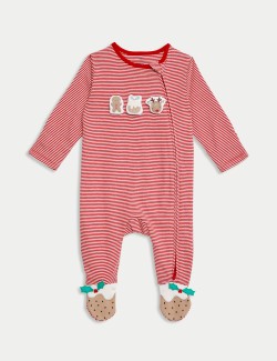 Pure Cotton Striped Festive Sleepsuit (7lbs-12 Mths)