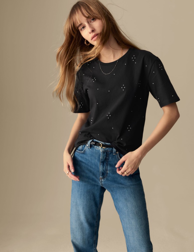 Pure Cotton Embellished Relaxed T-Shirt