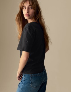 Pure Cotton Embellished Relaxed T-Shirt