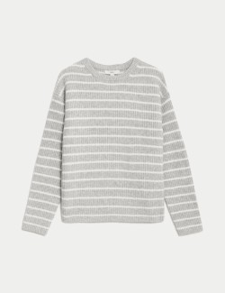 Cloud-Yarn Striped Crew Neck Jumper