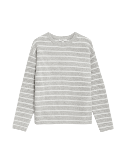 Cloud-Yarn Striped Crew Neck Jumper