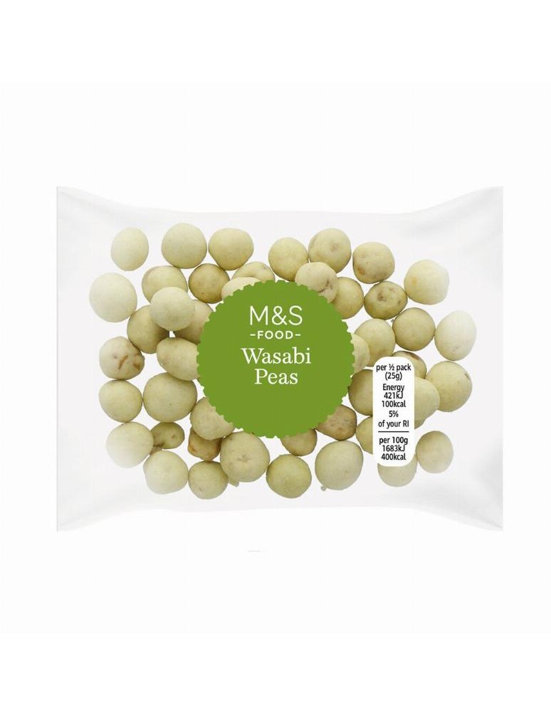 Pražený zelený hrášek obalený v těstíčku s příchutí špenátu a wasabi