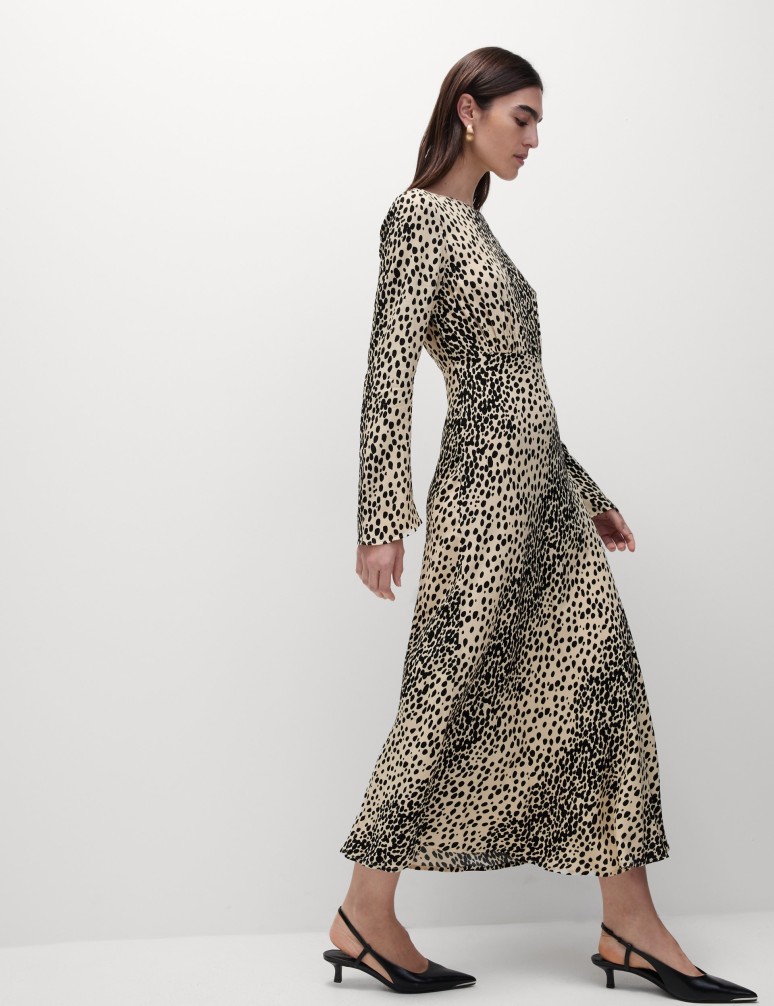 Animal Print Long Sleeve Midaxi Tea Dress