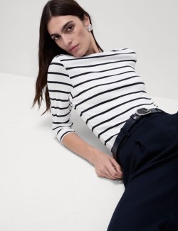 Pure Cotton Striped Slash Neck Slim Fit Top