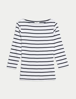 Pure Cotton Striped Slash Neck Slim Fit Top