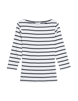 Pure Cotton Striped Slash Neck Slim Fit Top