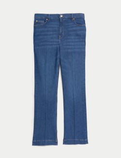 High Waisted Crease Front Slim Flare Jeans