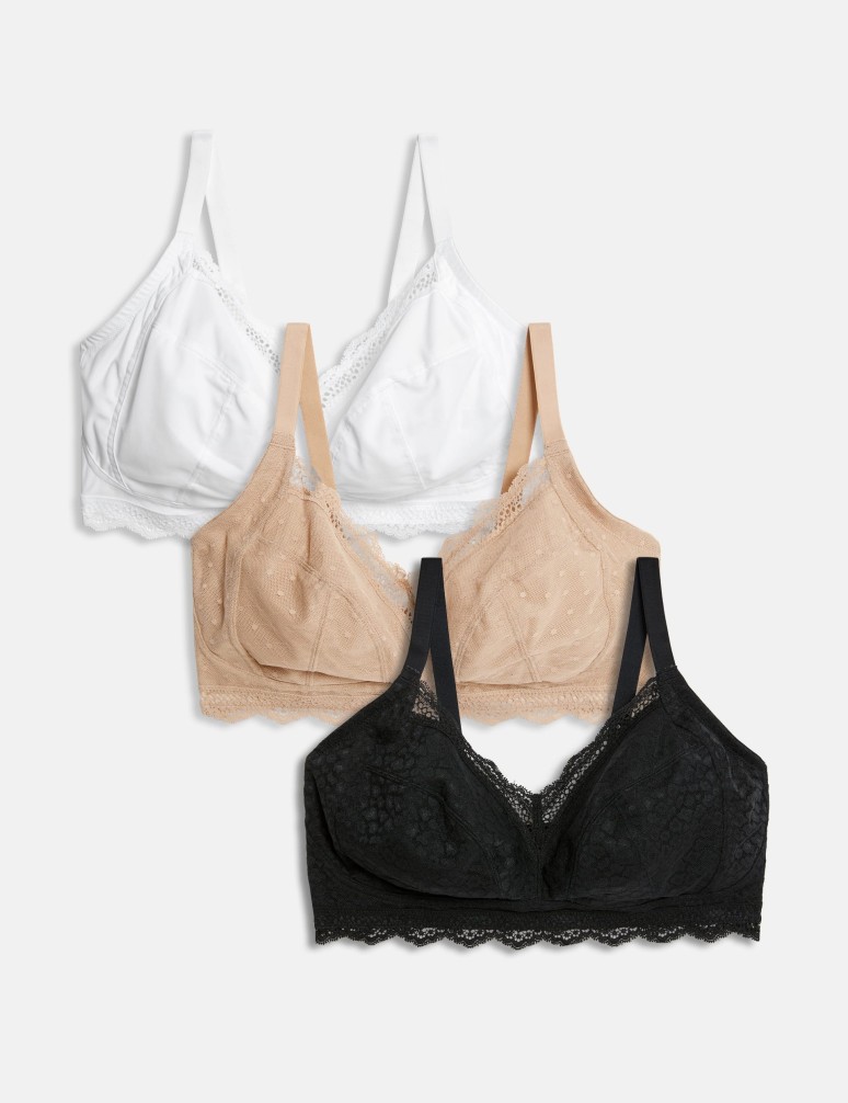 3pk Lace Trim Non Wired Bralettes F-H