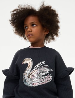 Cotton Rich Sequin Swan Sweatshirt (2-8 Yrs)