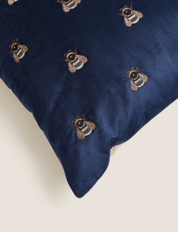 Velvet Bee Embroidered Cushion