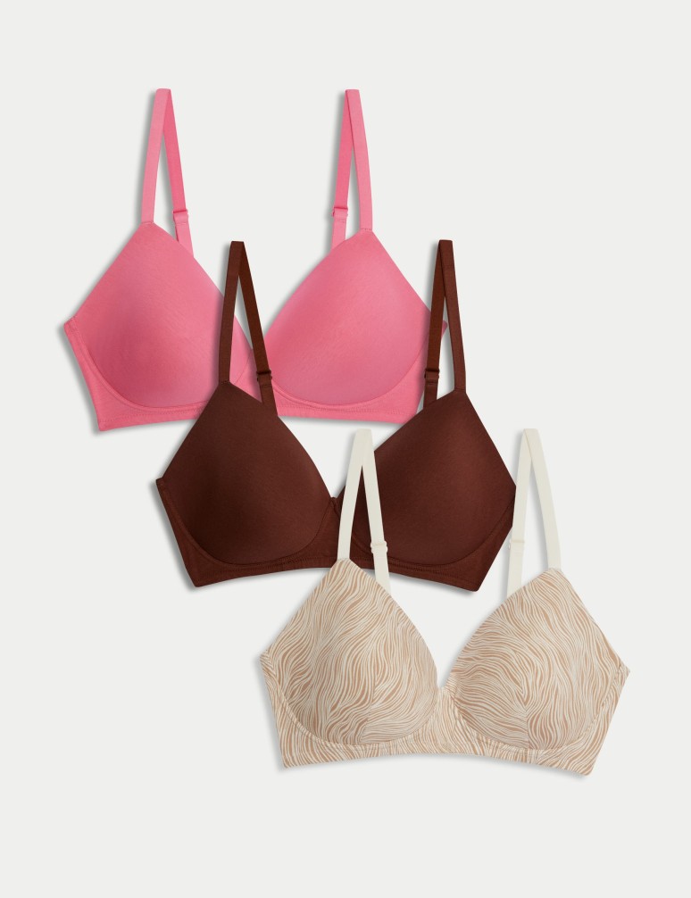 3pk Cotton Rich Non Wired T-Shirt Bras (A-E)