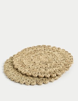 Set of 2 Floral Rattan Placemats