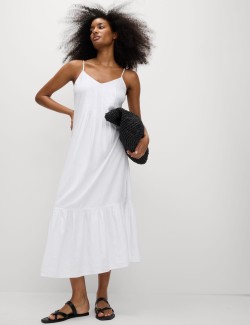 Linen Rich V-Neck Strappy Midaxi Dress