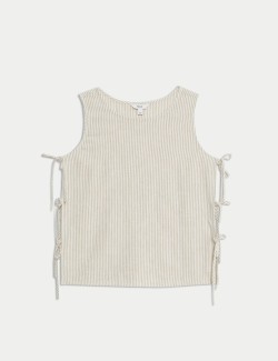 Linen Rich Printed Tie Side Vest