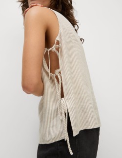 Linen Rich Printed Tie Side Vest