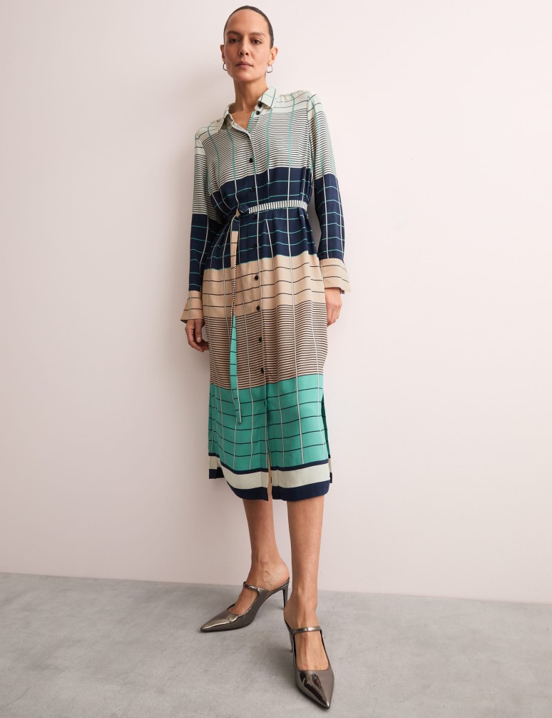 Checked Belted Midi Shirt Dress