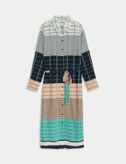 Checked Belted Midi Shirt Dress