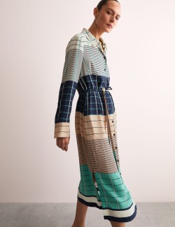 Checked Belted Midi Shirt Dress