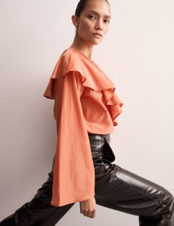 Silk Cotton Crew Neck Blouse