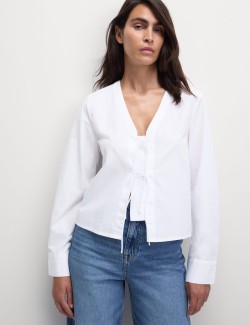 Pure Cotton Tie Front Blouse