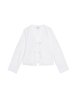 Pure Cotton Tie Front Blouse