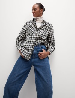 Pure Cotton Checked Collared Utility Shirt