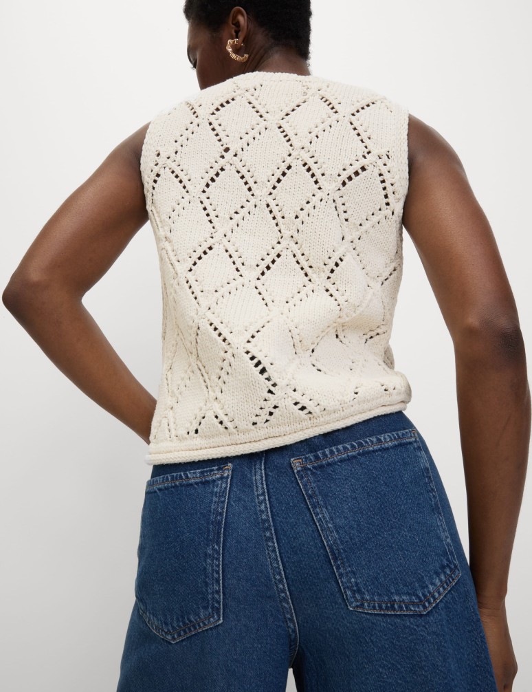 Cotton Blend Diamond Stitch Knitted Vest