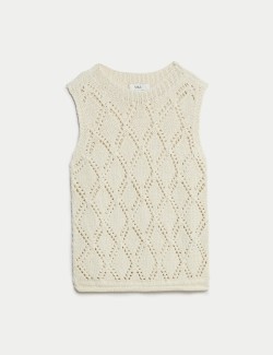 Cotton Blend Diamond Stitch Knitted Vest