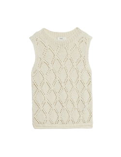 Cotton Blend Diamond Stitch Knitted Vest