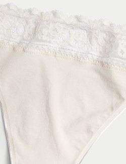 5pk Cotton & Lace Printed Thongs